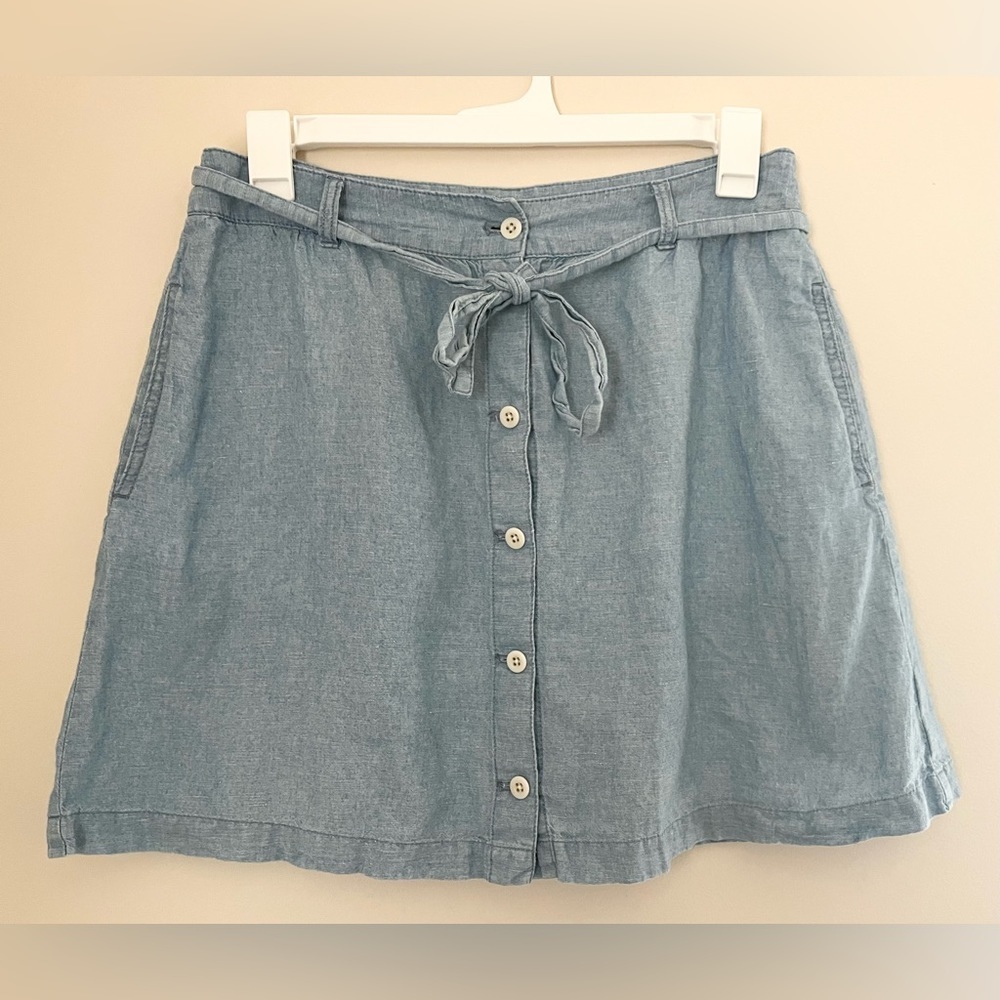 Light Blue Button-Front Tie-Waist Skirt - Women